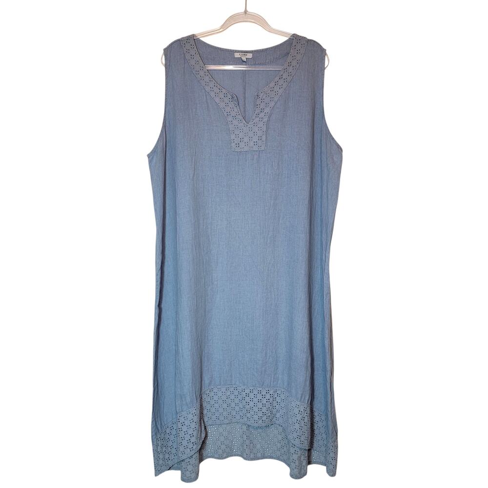 Rosemarine Made in Italy Linen Eyelet Sleeveless Maxi Dress Light Blue 3X Boho